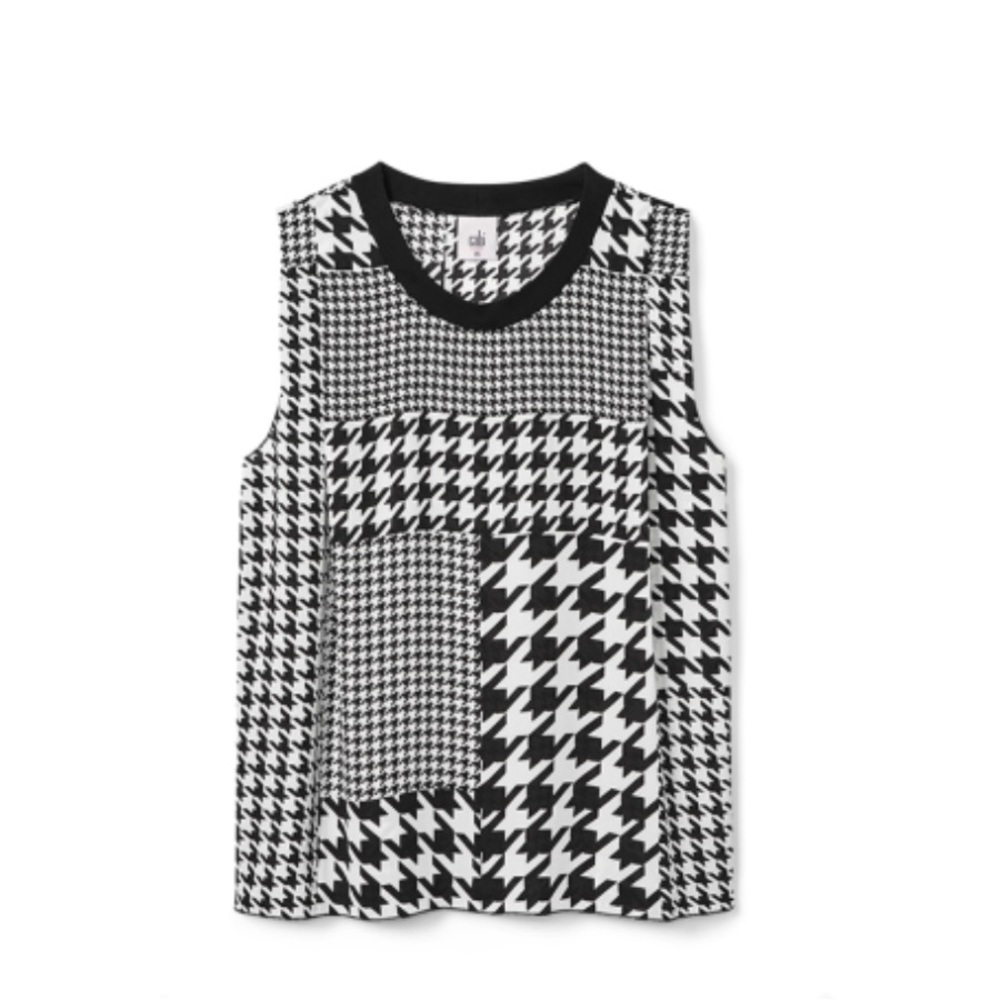 CAbi -NWT New Complete Top - size M Black and White Houndstooth Sleeveless Top
